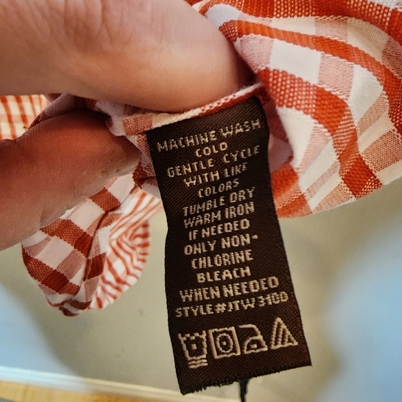 James Tattersall checkered plaid burnt orange/white long sleeve button up. - Picture 10 of 13
